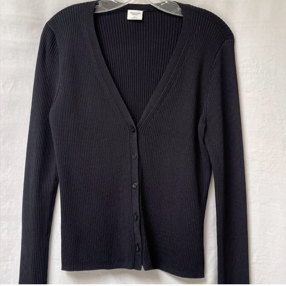 Abercrombie & Fitch Black Cropped Cardigan Womens Large Rib Knit Goth Whimsy